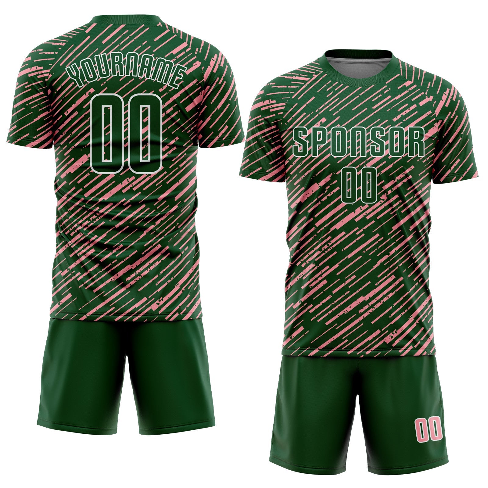 Custom Green Medium Pink-White Line Sports Sublimation Soccer Uniform Jersey