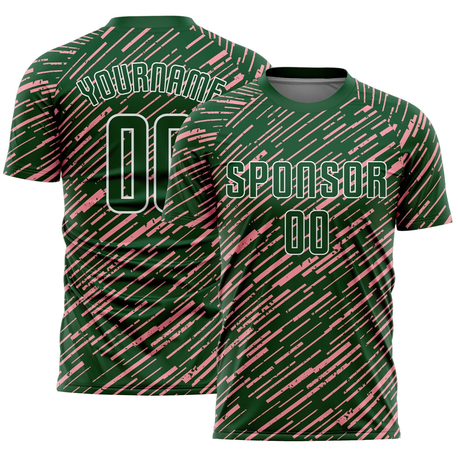 Custom Green Medium Pink-White Line Sports Sublimation Soccer Uniform Jersey