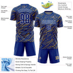 Custom Royal Old Gold-White Line Sports Sublimation Soccer Uniform Jersey