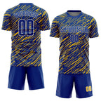 Custom Royal Yellow-White Line Sports Sublimation Soccer Uniform Jersey