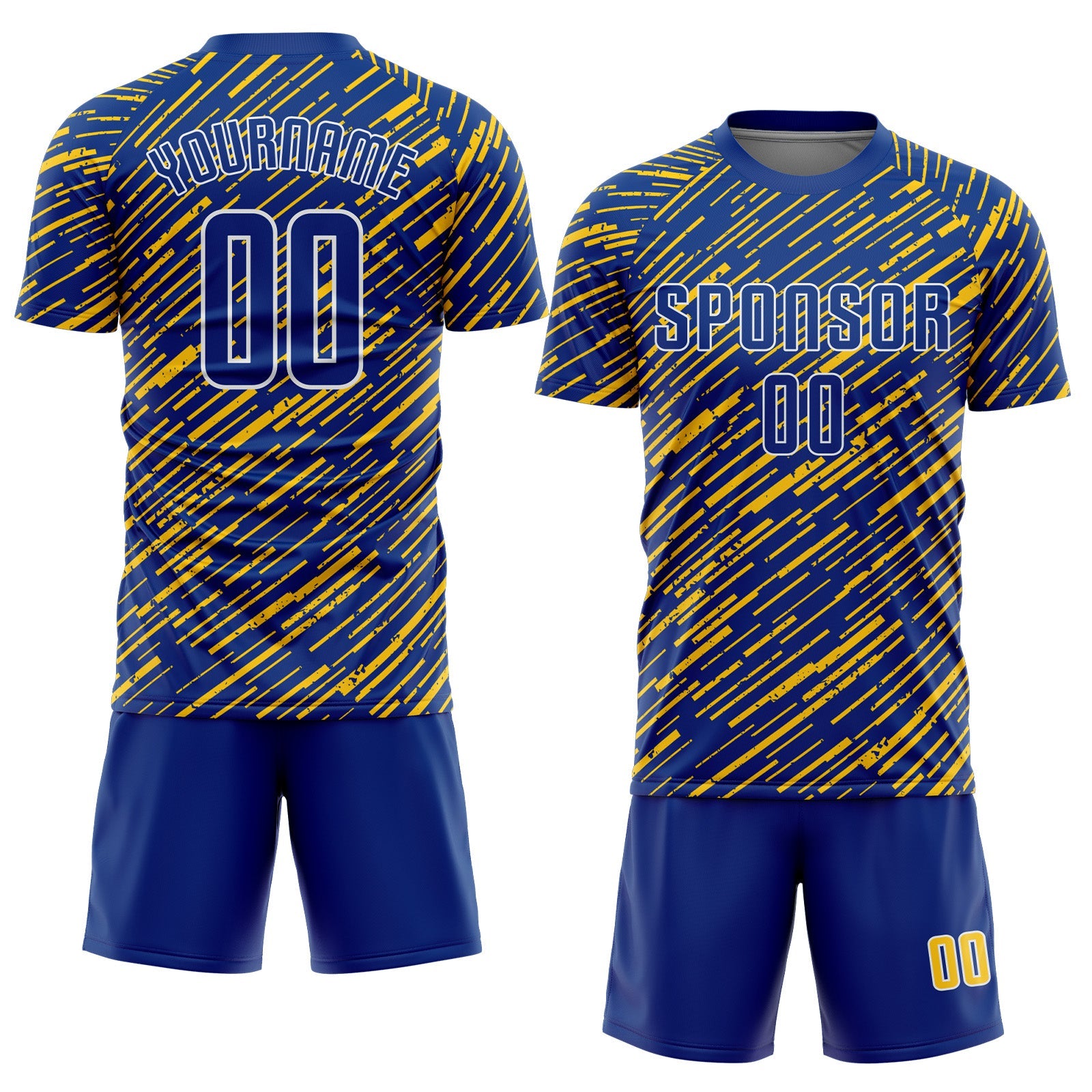 Custom Royal Yellow-White Line Sports Sublimation Soccer Uniform Jersey
