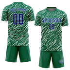 Custom Kelly Green Royal-White Line Sports Sublimation Soccer Uniform Jersey