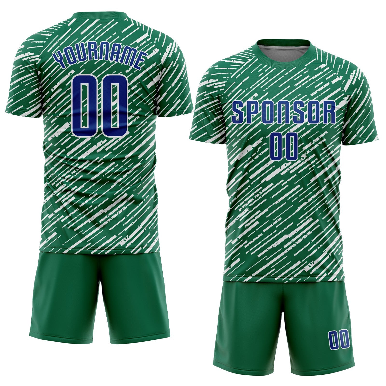 Custom Kelly Green Royal-White Line Sports Sublimation Soccer Uniform Jersey