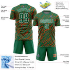 Custom Kelly Green Orange-White Line Sports Sublimation Soccer Uniform Jersey