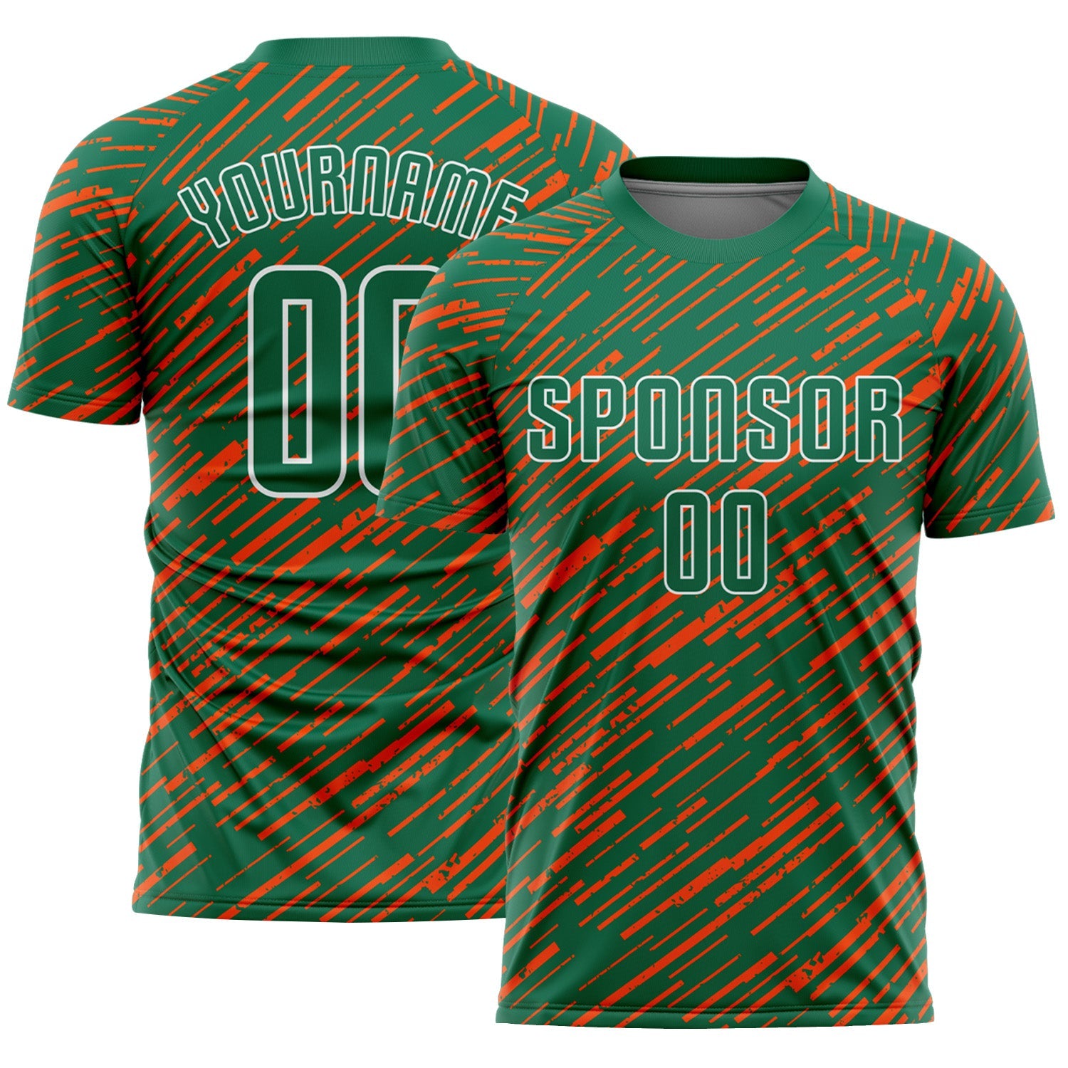 Custom Kelly Green Orange-White Line Sports Sublimation Soccer Uniform Jersey
