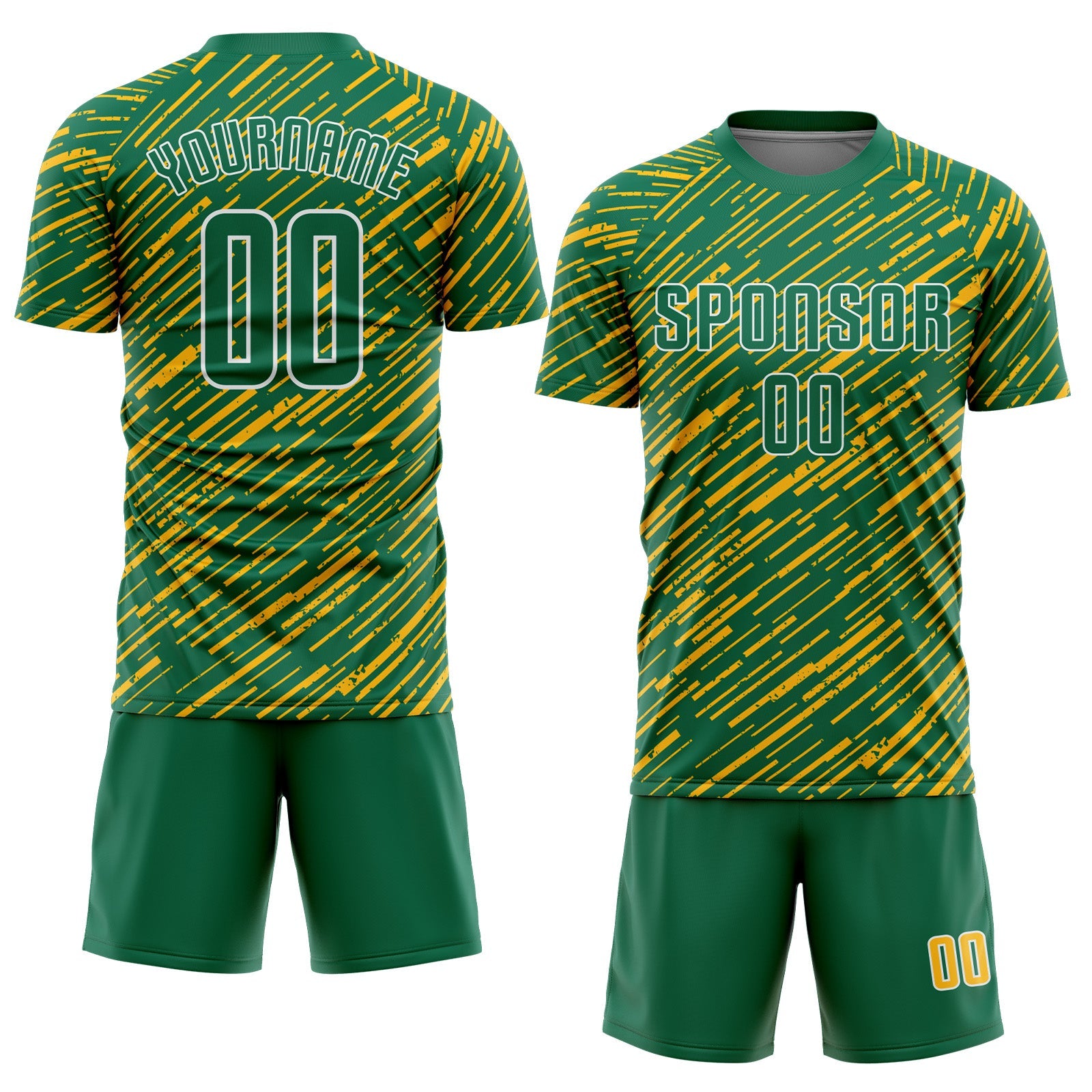 Custom Kelly Green Gold-White Line Sports Sublimation Soccer Uniform Jersey