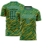 Custom Kelly Green Gold-White Line Sports Sublimation Soccer Uniform Jersey