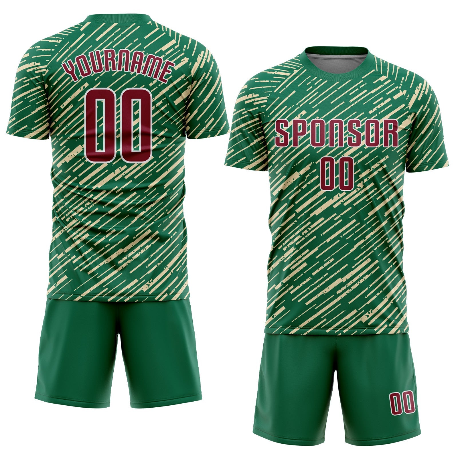 Custom Kelly Green Crimson Cream-White Line Sports Sublimation Soccer Uniform Jersey