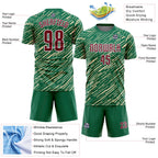 Custom Kelly Green Crimson Cream-White Line Sports Sublimation Soccer Uniform Jersey