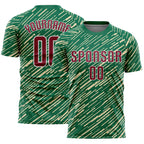 Custom Kelly Green Crimson Cream-White Line Sports Sublimation Soccer Uniform Jersey