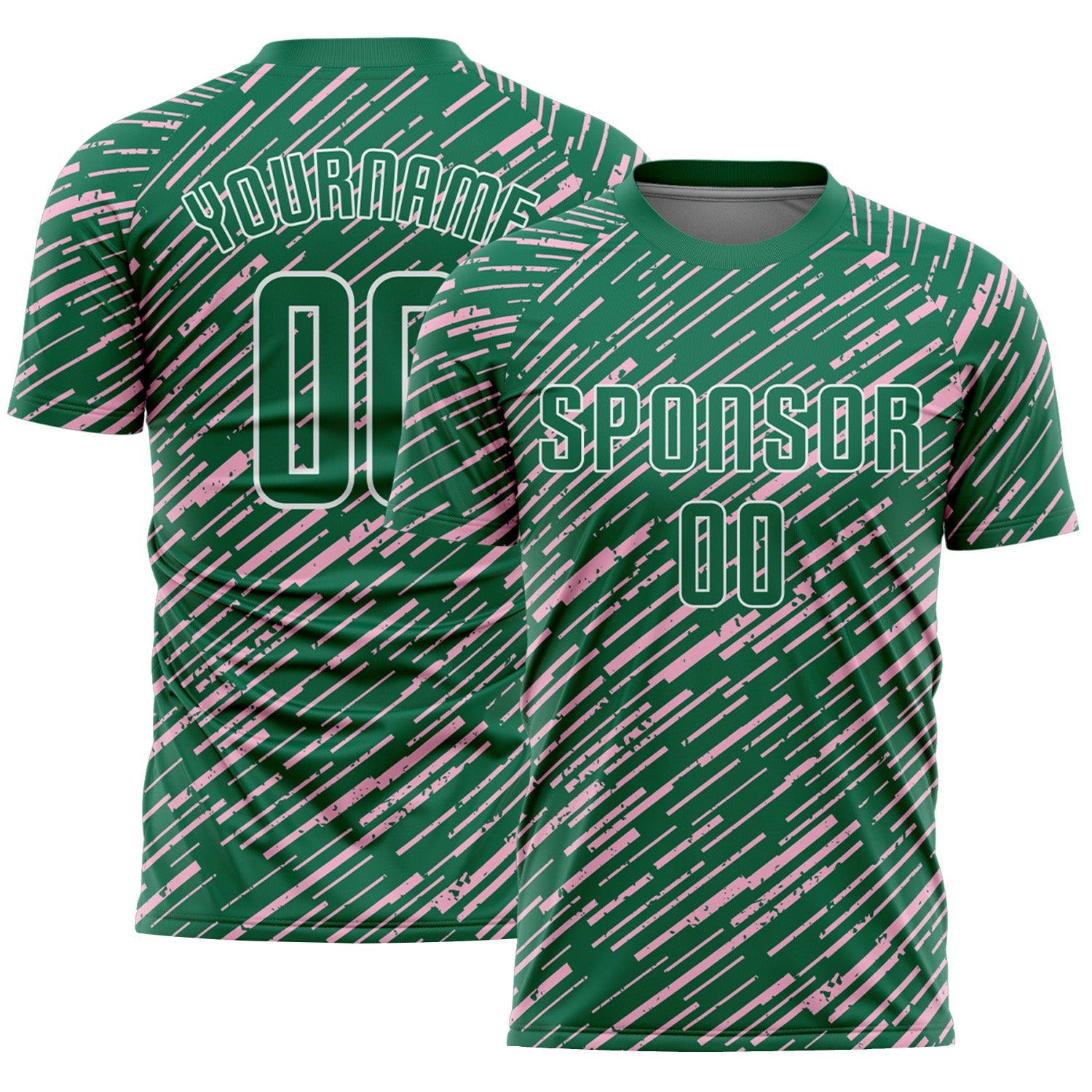 Custom Kelly Green Light Pink-White Line Sports Sublimation Soccer Uniform Jersey