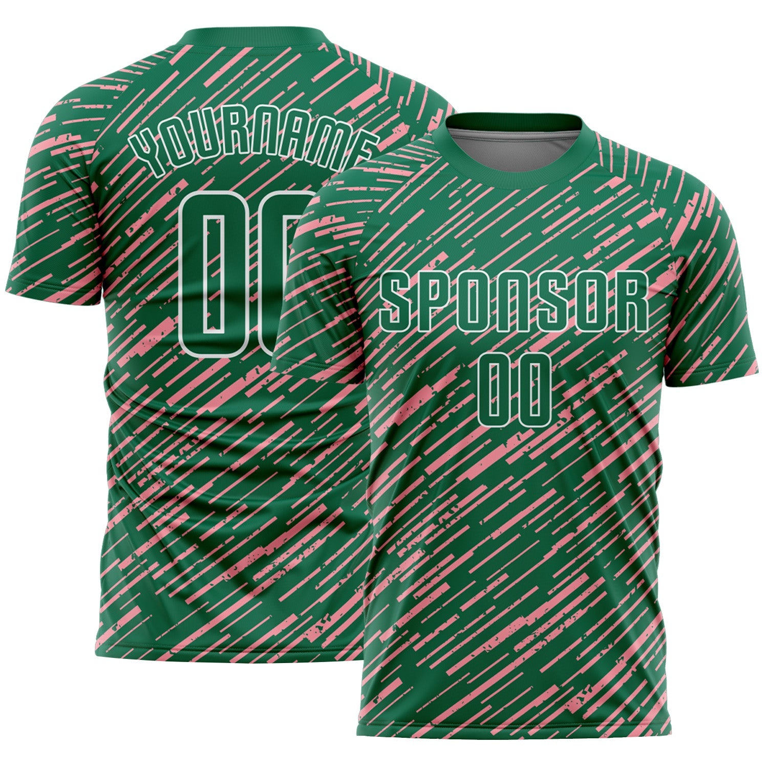 Custom Kelly Green Medium Pink-White Line Sports Sublimation Soccer Uniform Jersey