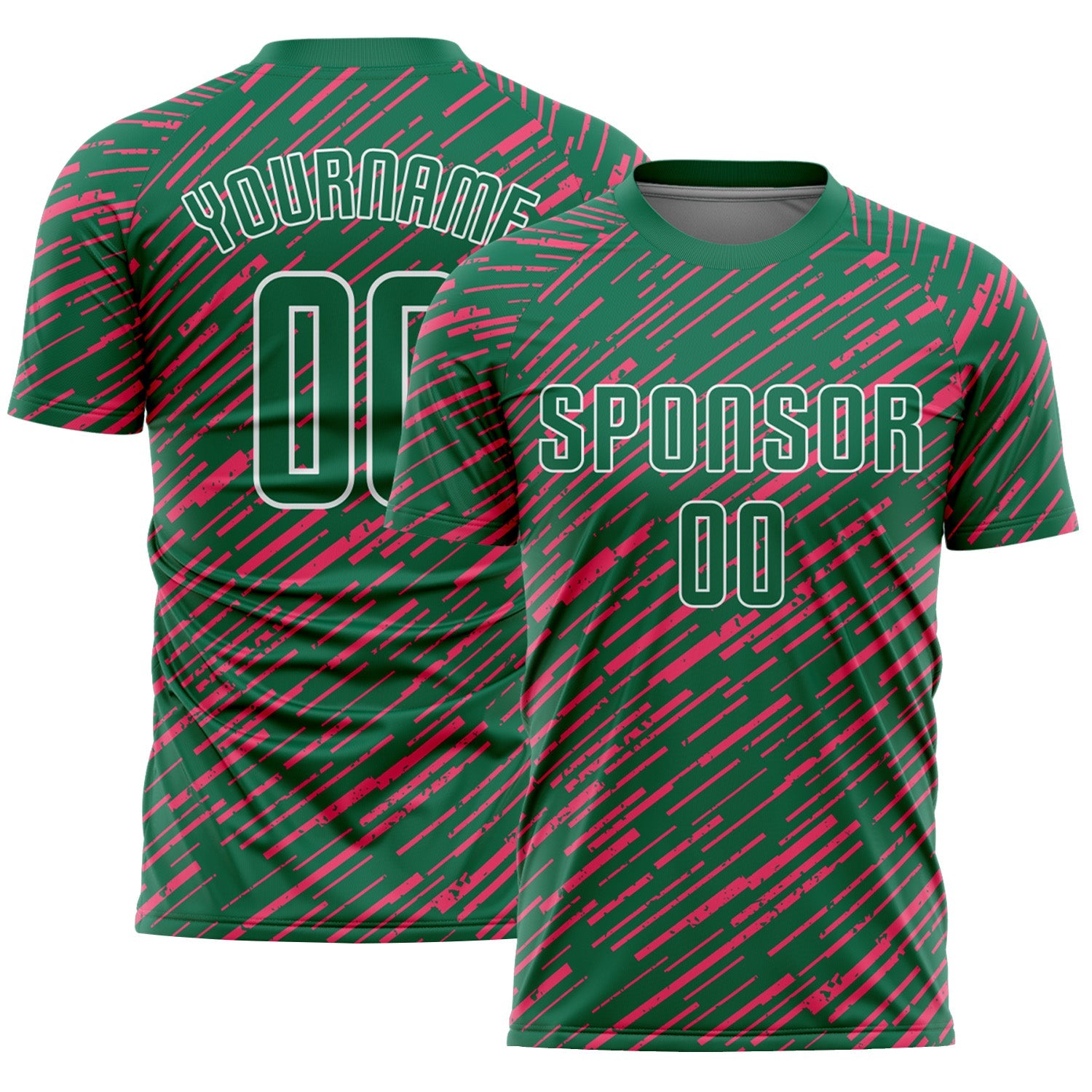 Custom Kelly Green Neon Pink-White Line Sports Sublimation Soccer Uniform Jersey