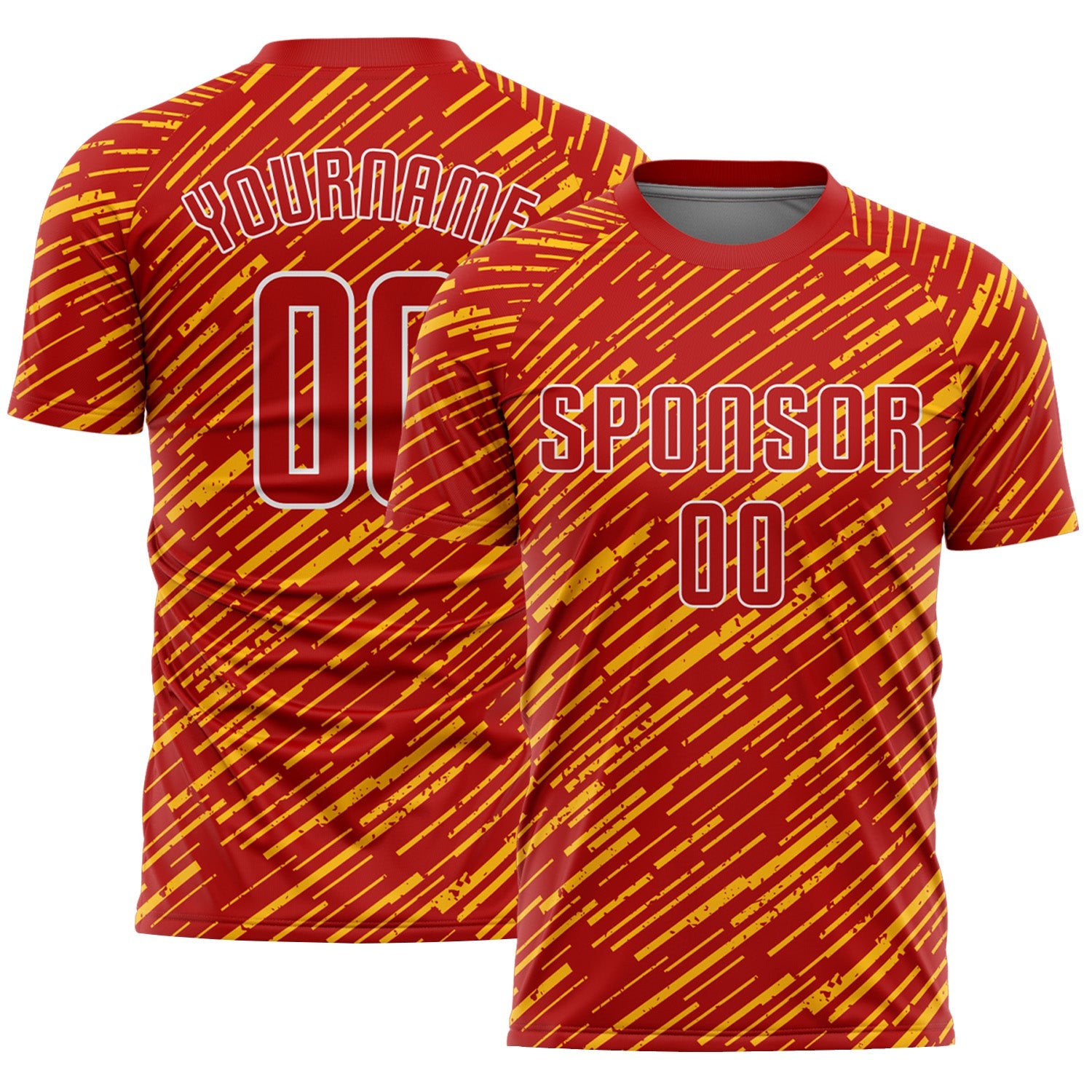 Custom Red Gold-White Line Sports Sublimation Soccer Uniform Jersey