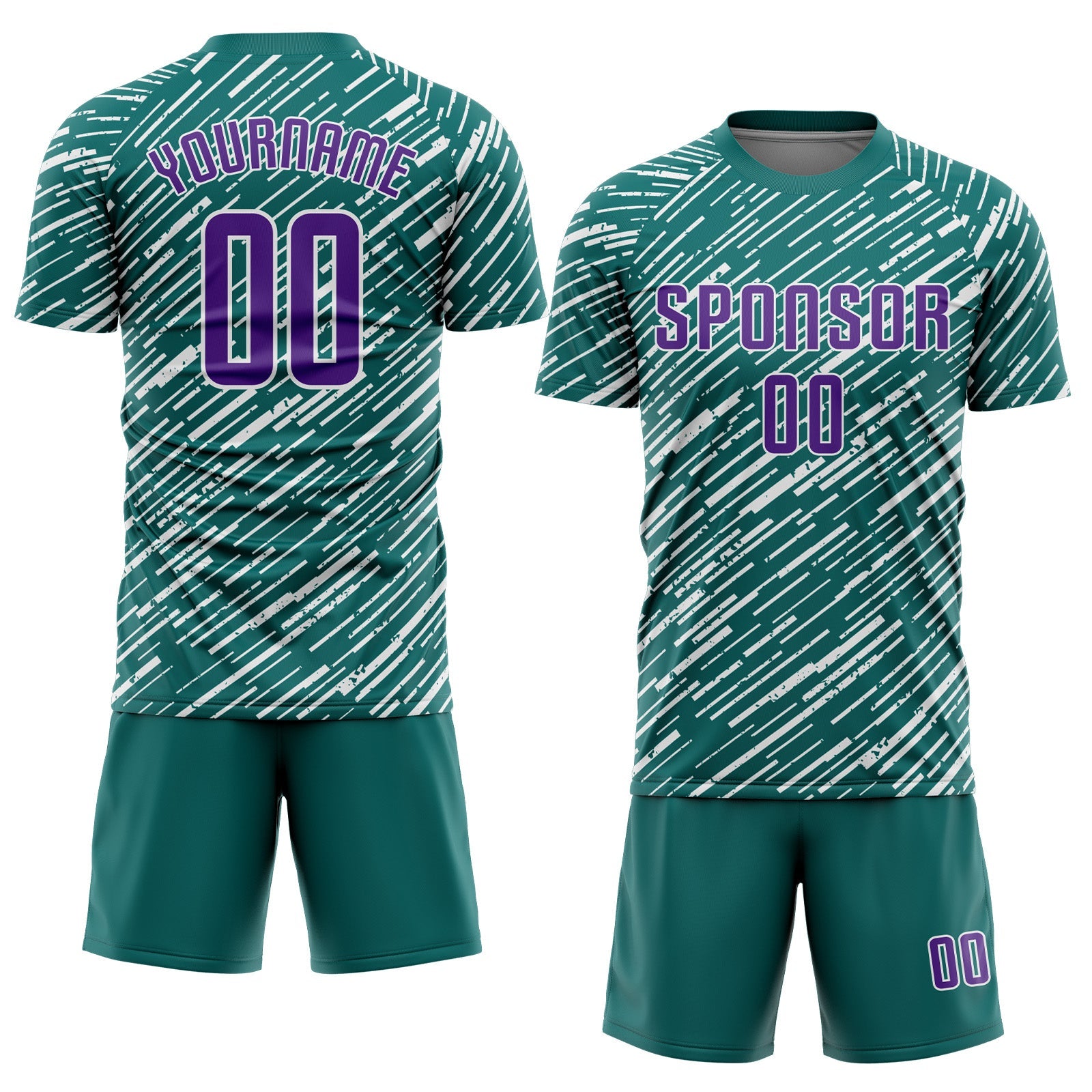 Custom Teal Purple-White Line Sports Sublimation Soccer Uniform Jersey