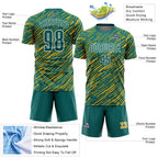 Custom Teal Gold-White Line Sports Sublimation Soccer Uniform Jersey