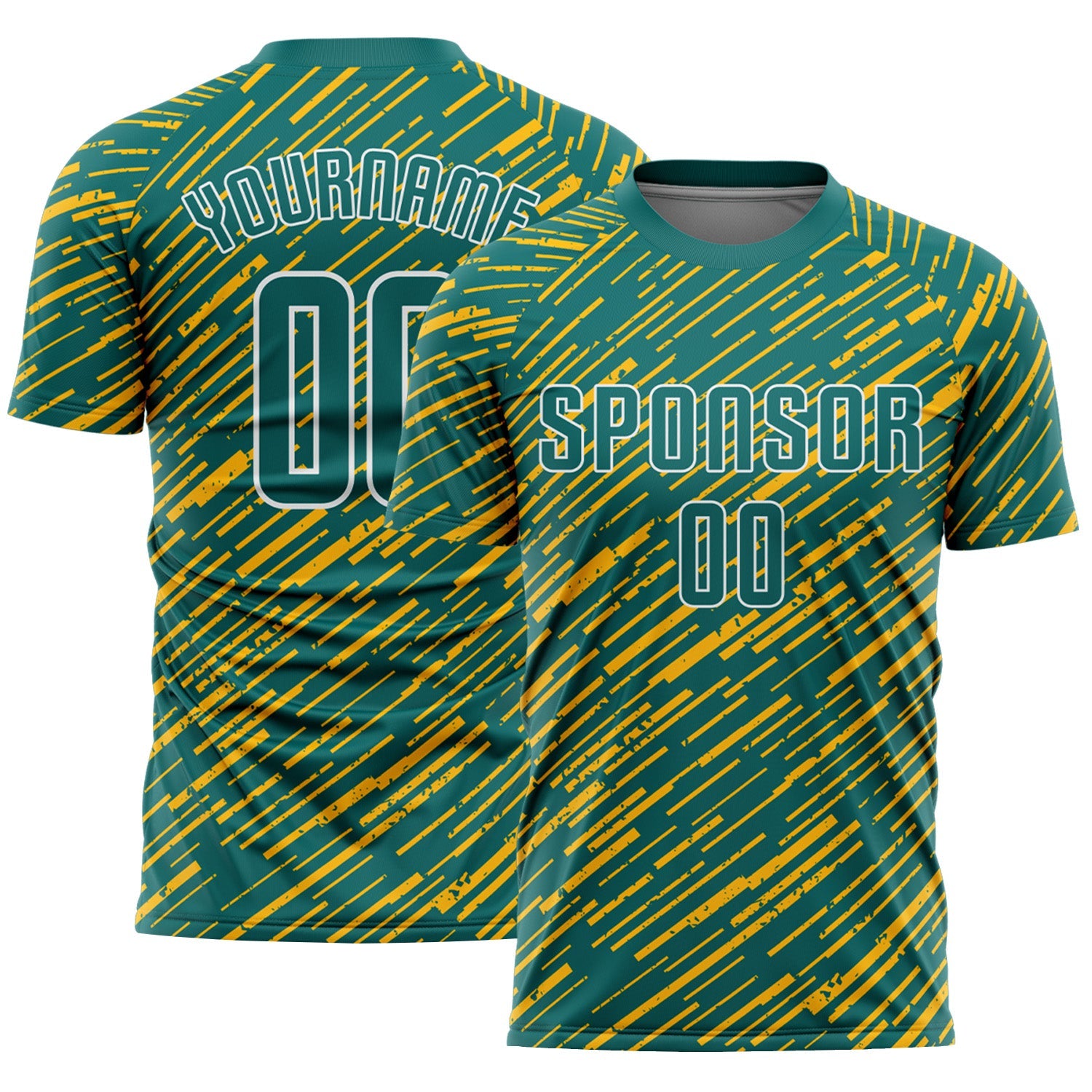 Custom Teal Gold-White Line Sports Sublimation Soccer Uniform Jersey