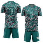 Custom Teal Medium Pink-White Line Sports Sublimation Soccer Uniform Jersey