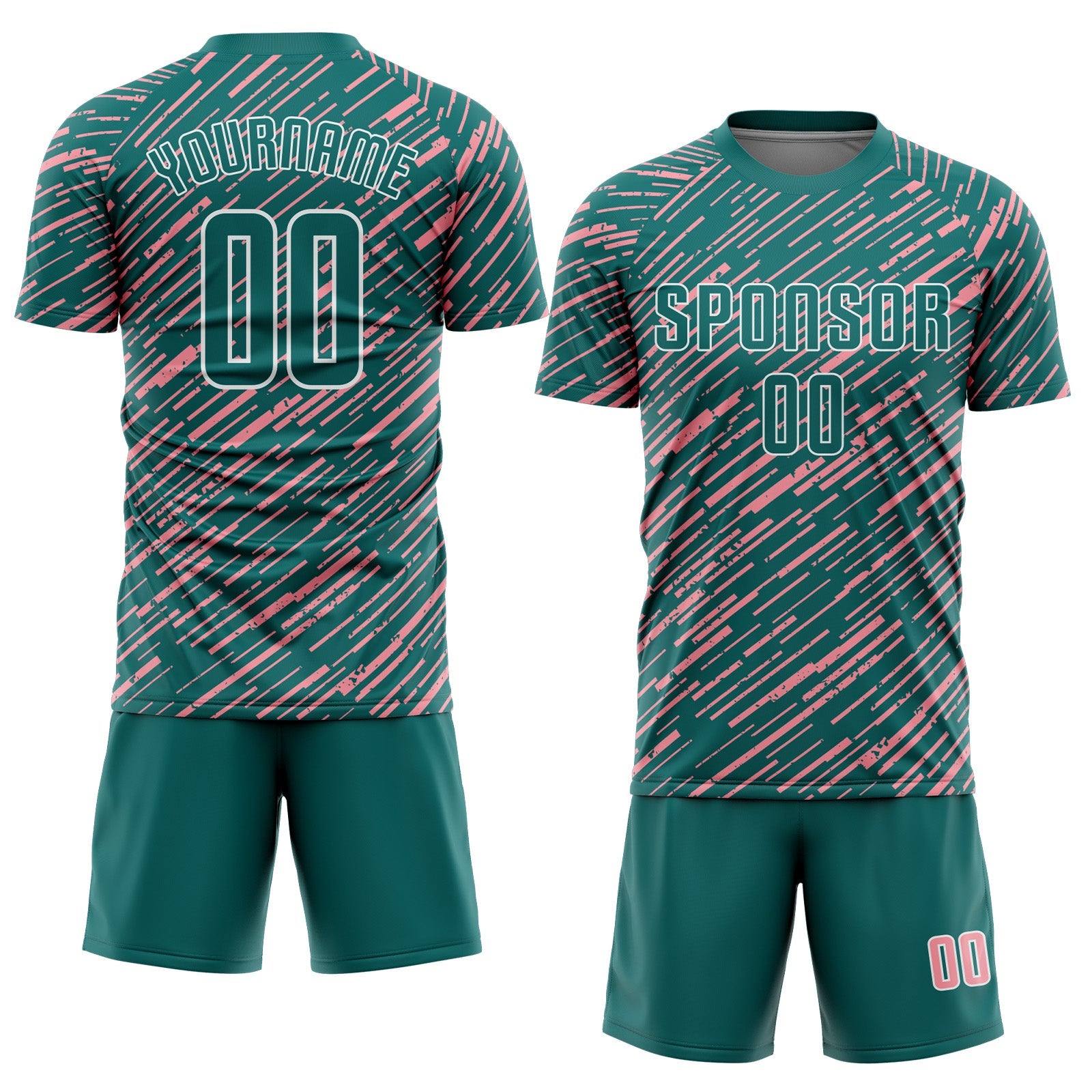 Custom Teal Medium Pink-White Line Sports Sublimation Soccer Uniform Jersey