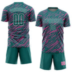 Custom Teal Pink-White Line Sports Sublimation Soccer Uniform Jersey