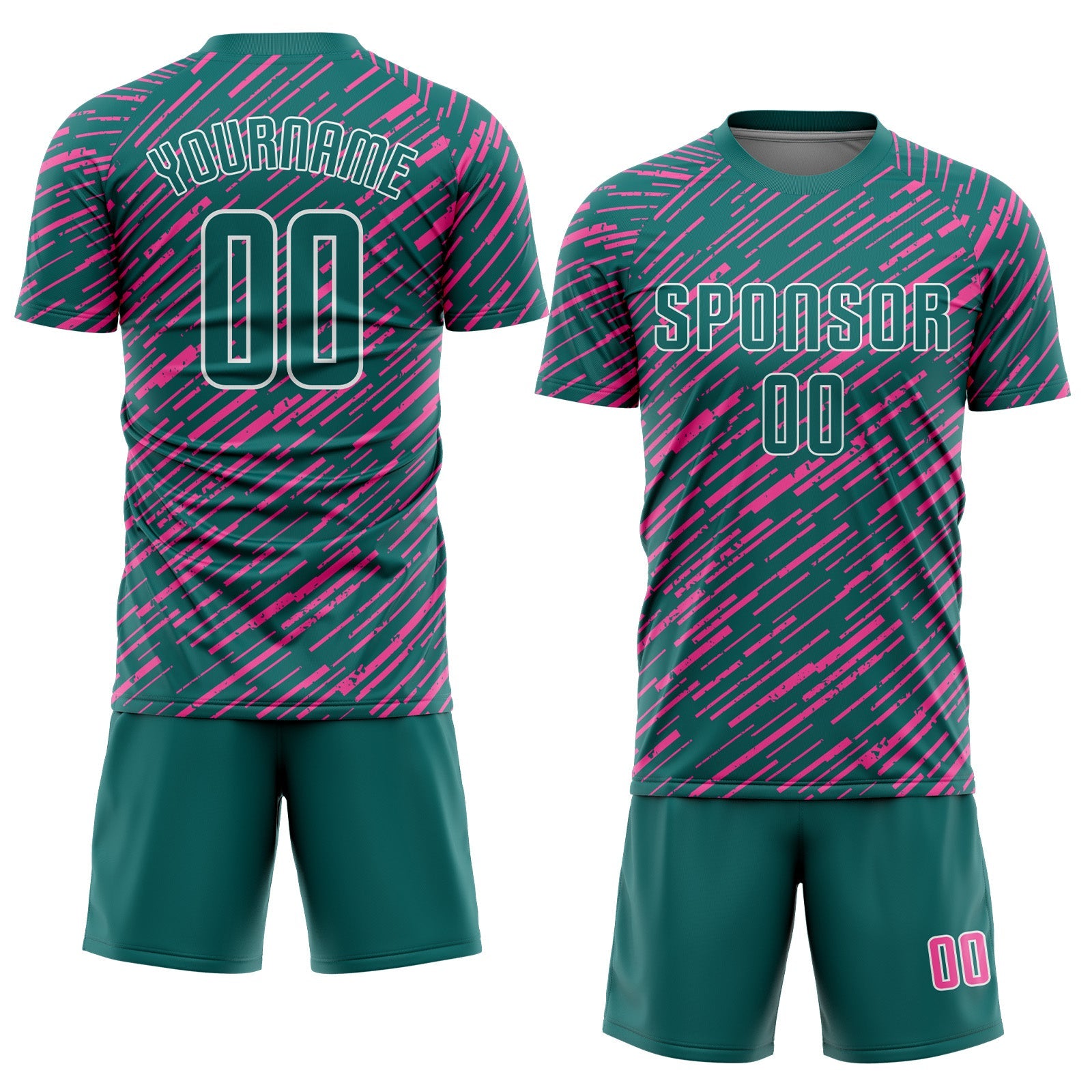 Custom Teal Pink-White Line Sports Sublimation Soccer Uniform Jersey