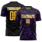 Custom Black Gold Purple-White Liquid Fluid Pattern Sports Sublimation Soccer Uniform Jersey
