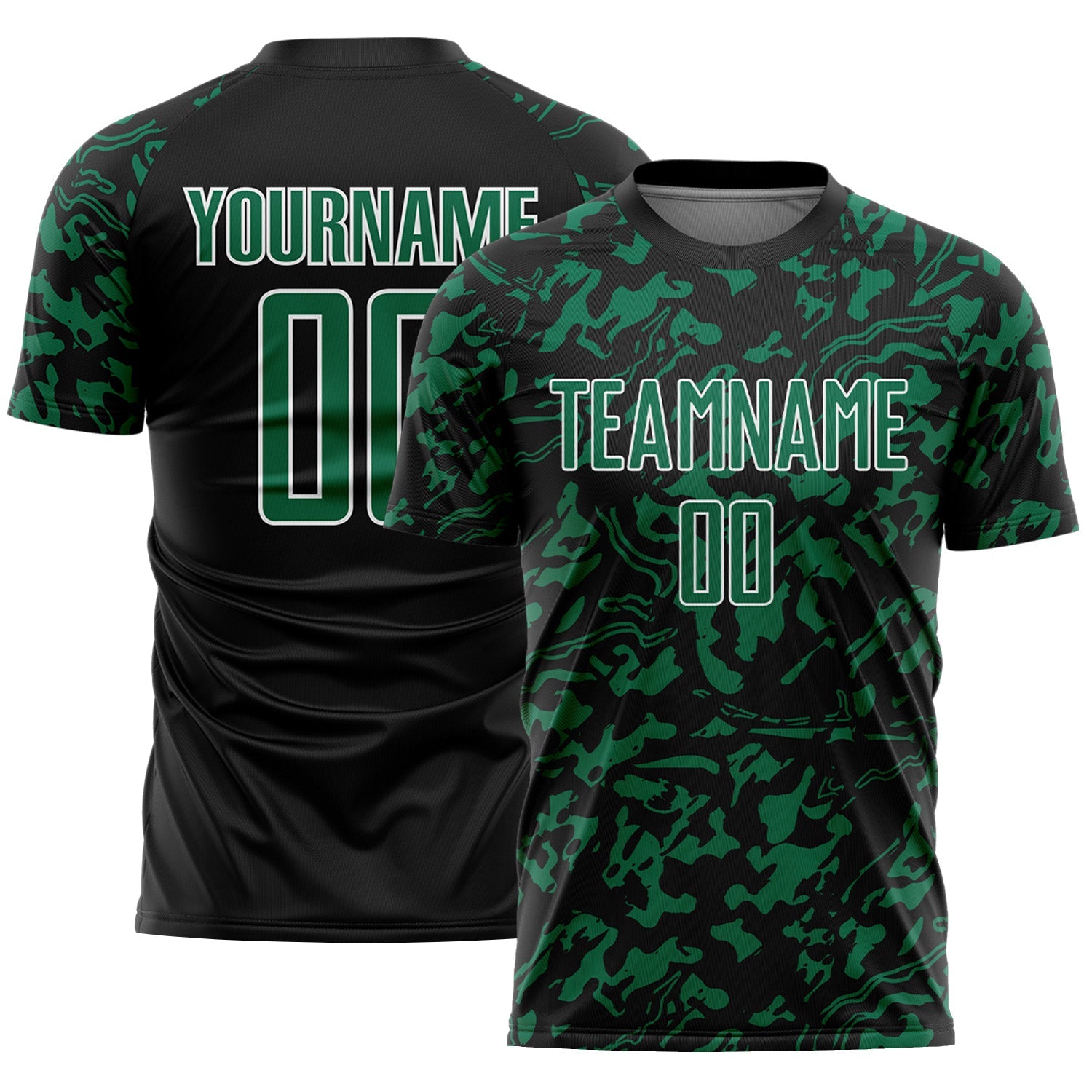 Custom Black Kelly Green-White Liquid Fluid Pattern Sports Sublimation Soccer Uniform Jersey