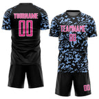 Custom Black Pink Light Blue-White Liquid Fluid Pattern Sports Sublimation Soccer Uniform Jersey