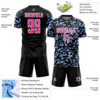 Custom Black Pink Light Blue-White Liquid Fluid Pattern Sports Sublimation Soccer Uniform Jersey