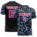 Custom Black Pink Light Blue-White Liquid Fluid Pattern Sports Sublimation Soccer Uniform Jersey