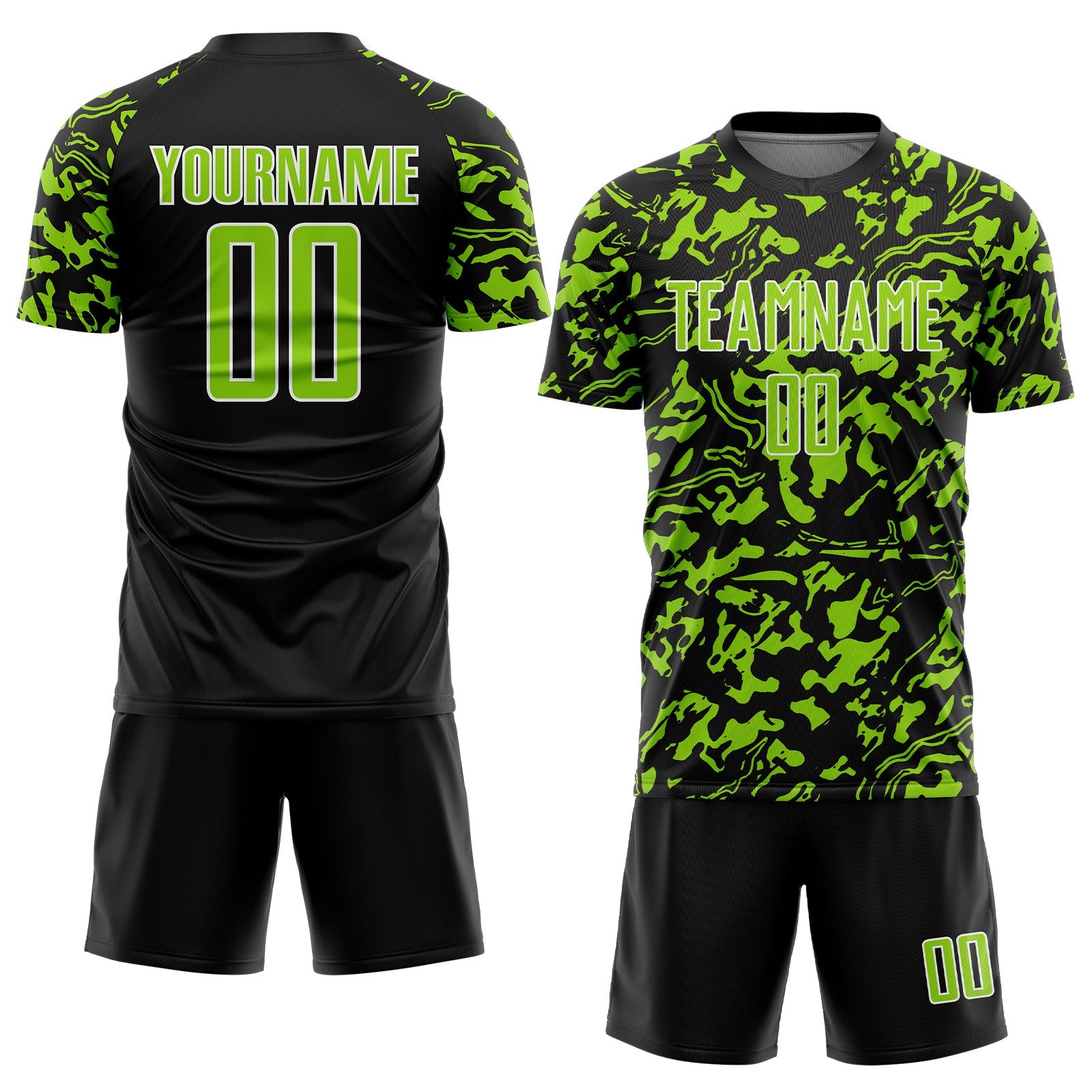 Custom Black Neon Green-White Liquid Fluid Pattern Sports Sublimation Soccer Uniform Jersey