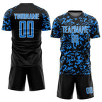 Custom Black Powder Blue-White Liquid Fluid Pattern Sports Sublimation Soccer Uniform Jersey