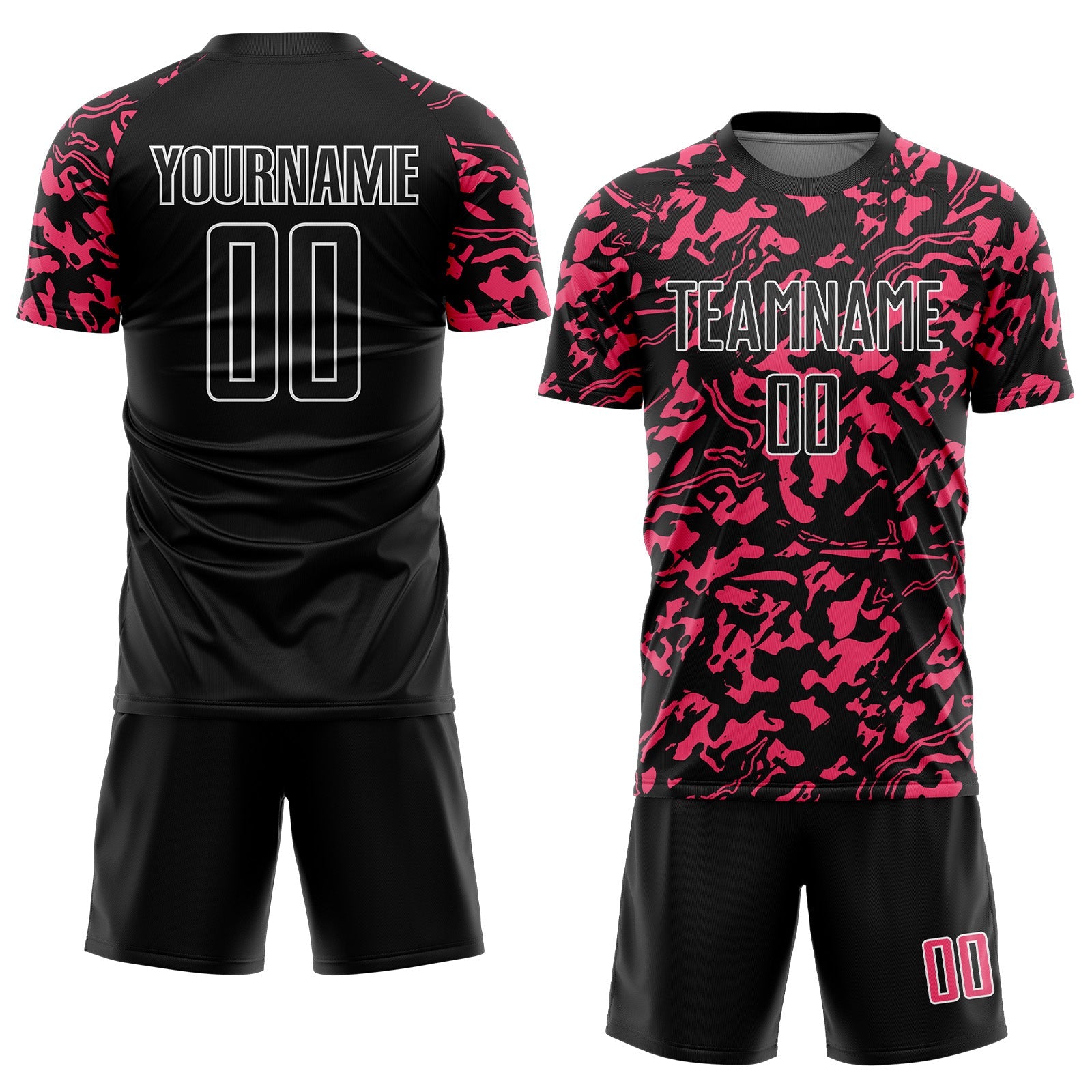 Custom Black Neon Pink-White Liquid Fluid Pattern Sports Sublimation Soccer Uniform Jersey