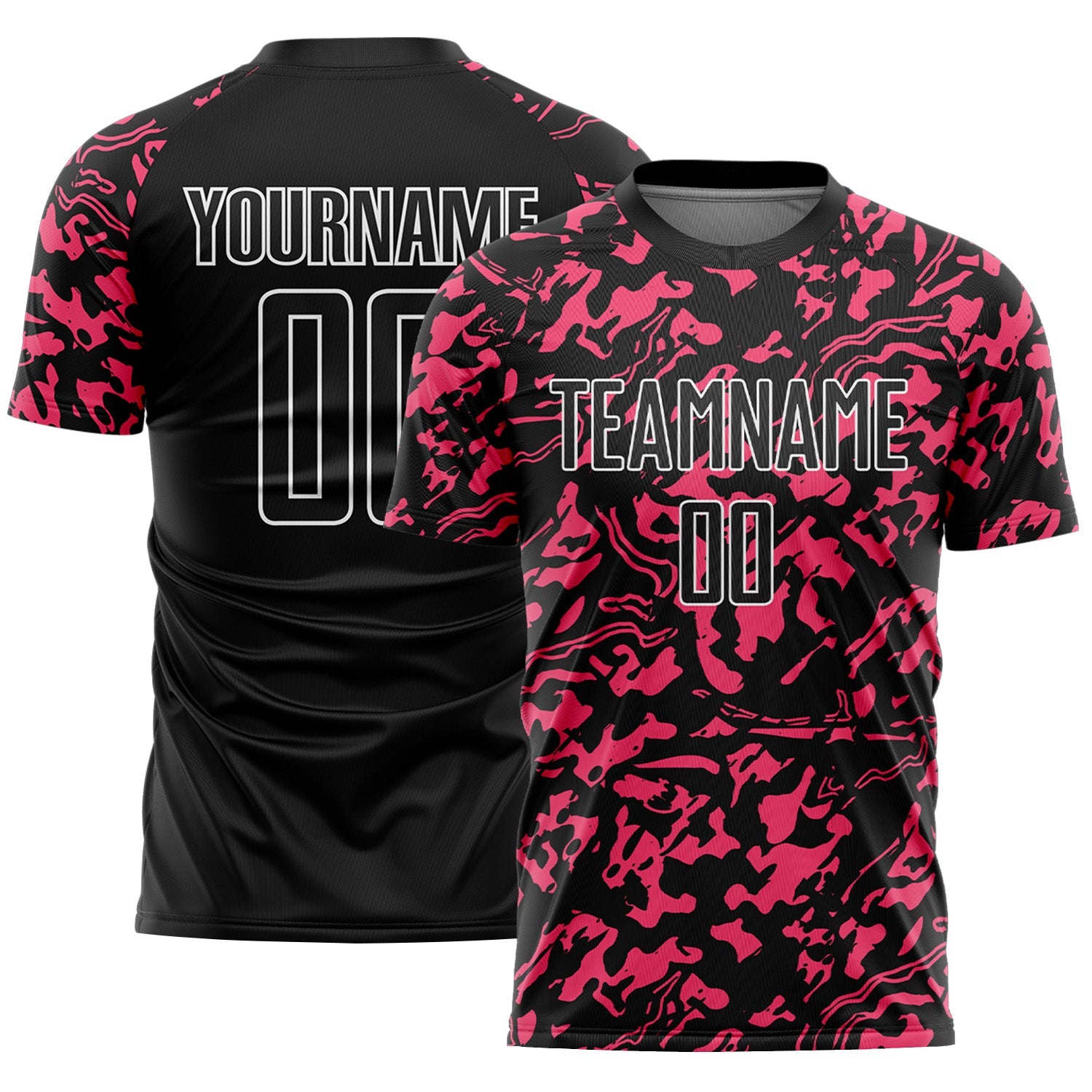 Custom Black Neon Pink-White Liquid Fluid Pattern Sports Sublimation Soccer Uniform Jersey