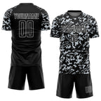Custom Black Silver-White Liquid Fluid Pattern Sports Sublimation Soccer Uniform Jersey