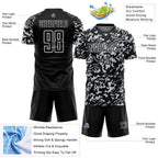 Custom Black Silver-White Liquid Fluid Pattern Sports Sublimation Soccer Uniform Jersey