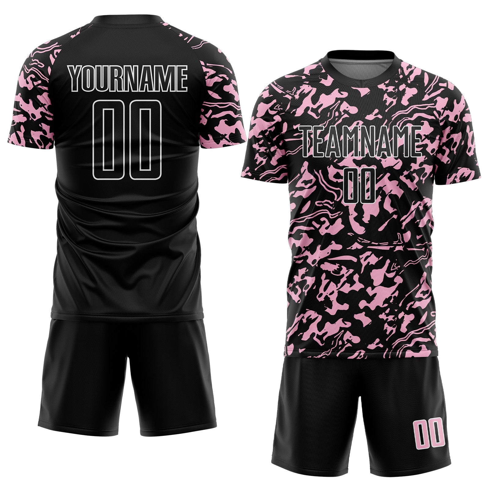 Custom Black Light Pink-White Liquid Fluid Pattern Sports Sublimation Soccer Uniform Jersey