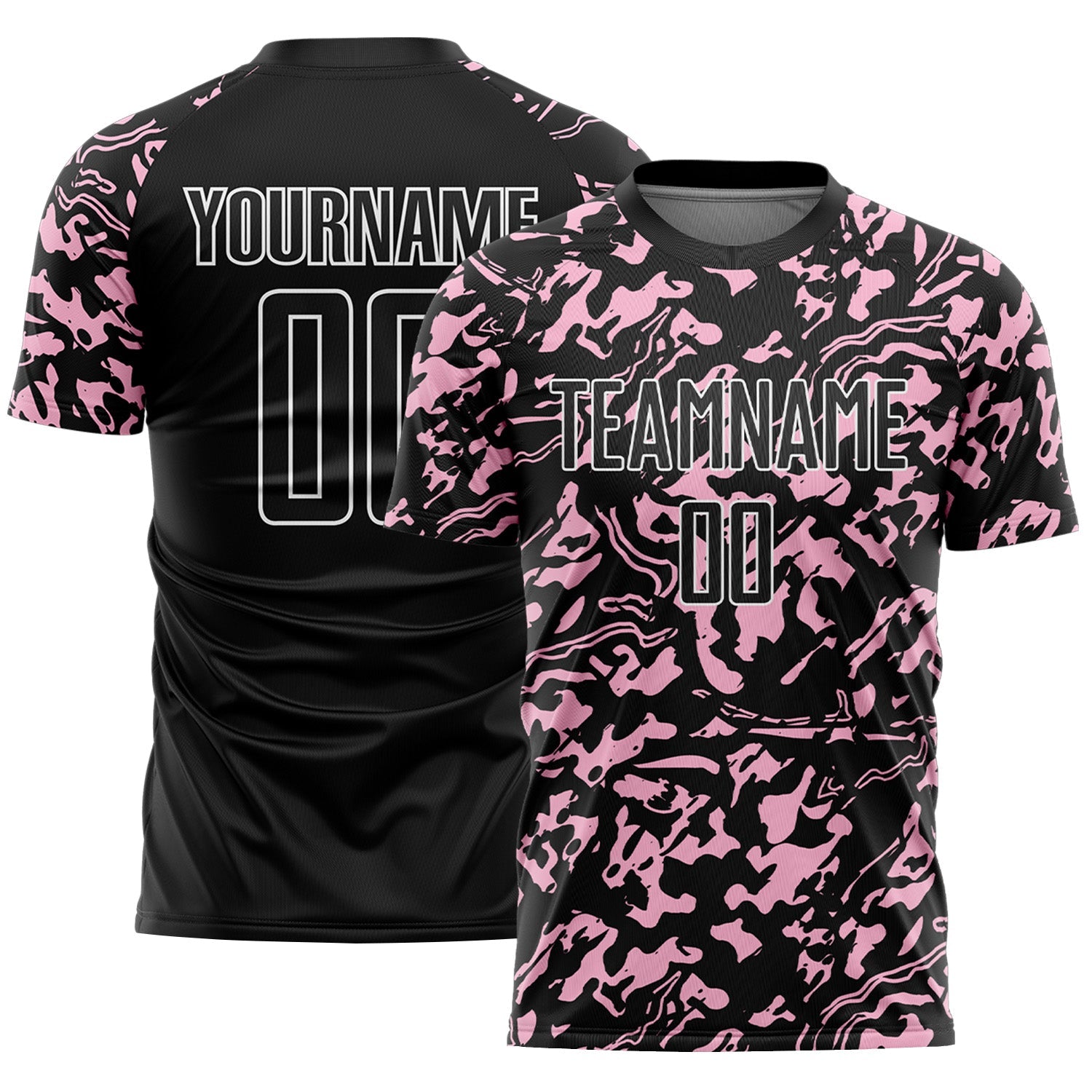 Custom Black Light Pink-White Liquid Fluid Pattern Sports Sublimation Soccer Uniform Jersey