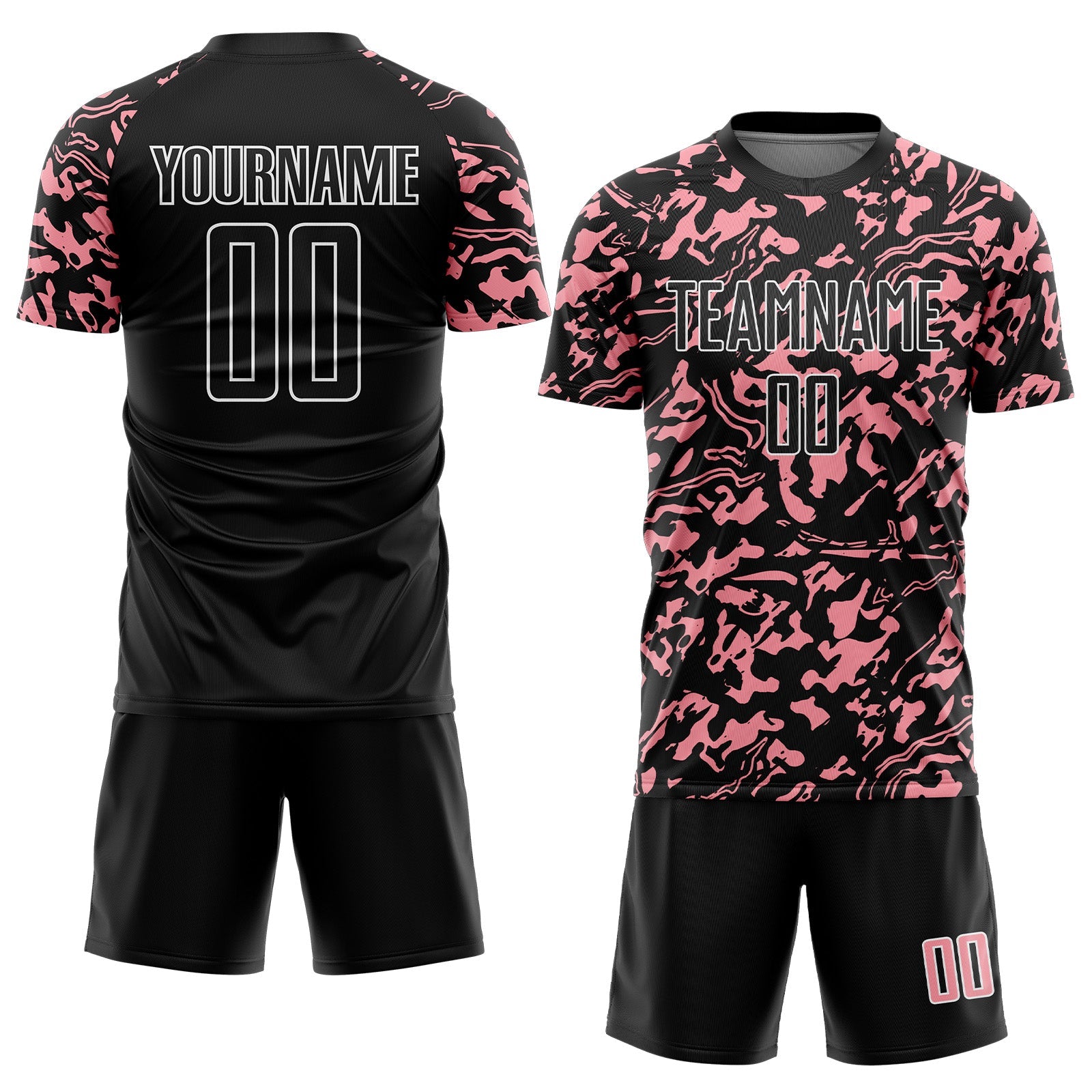 Custom Black Medium Pink-White Liquid Fluid Pattern Sports Sublimation Soccer Uniform Jersey