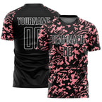 Custom Black Medium Pink-White Liquid Fluid Pattern Sports Sublimation Soccer Uniform Jersey