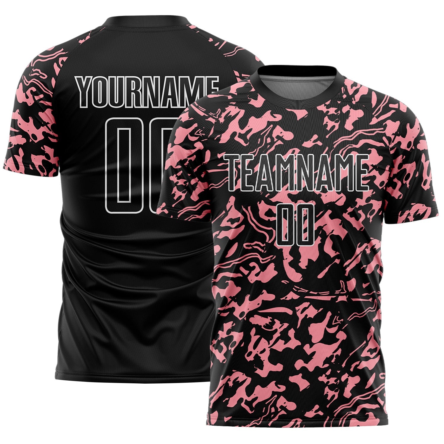 Custom Black Medium Pink-White Liquid Fluid Pattern Sports Sublimation Soccer Uniform Jersey