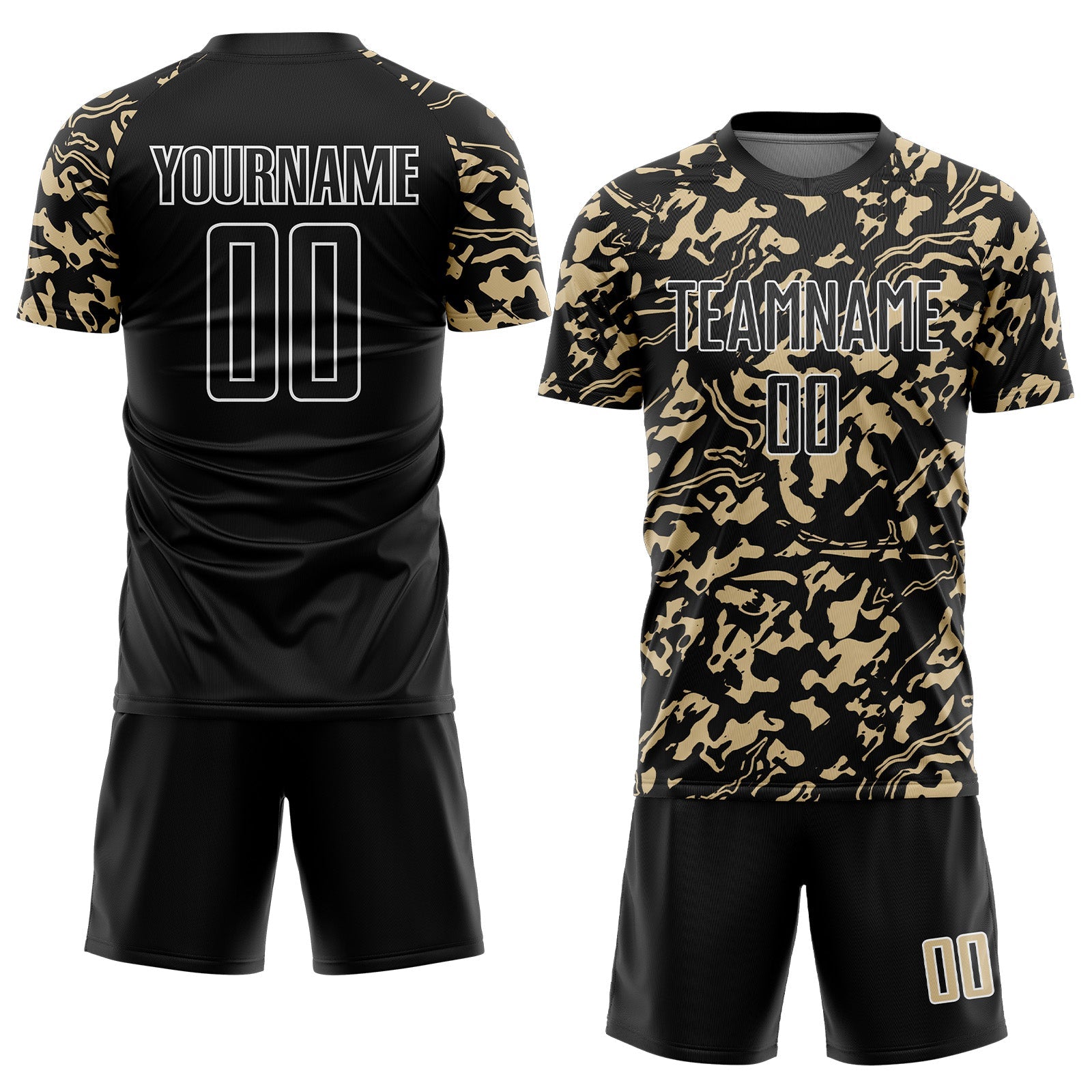 Custom Black Vegas Gold-White Liquid Fluid Pattern Sports Sublimation Soccer Uniform Jersey