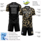 Custom Black Vegas Gold-White Liquid Fluid Pattern Sports Sublimation Soccer Uniform Jersey
