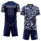 Custom Navy White Liquid Fluid Pattern Sports Sublimation Soccer Uniform Jersey