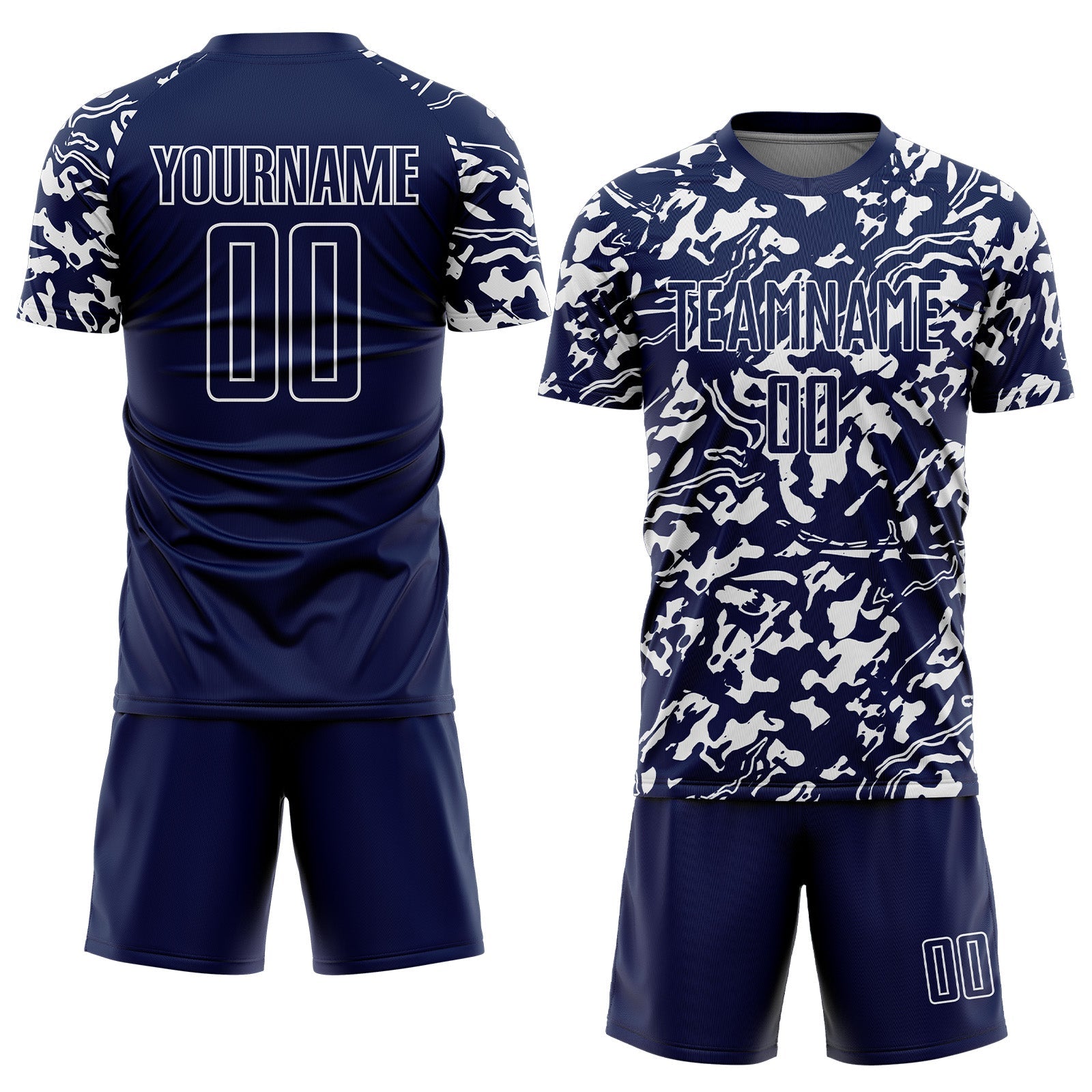 Custom Navy White Liquid Fluid Pattern Sports Sublimation Soccer Uniform Jersey