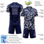 Custom Navy White Liquid Fluid Pattern Sports Sublimation Soccer Uniform Jersey