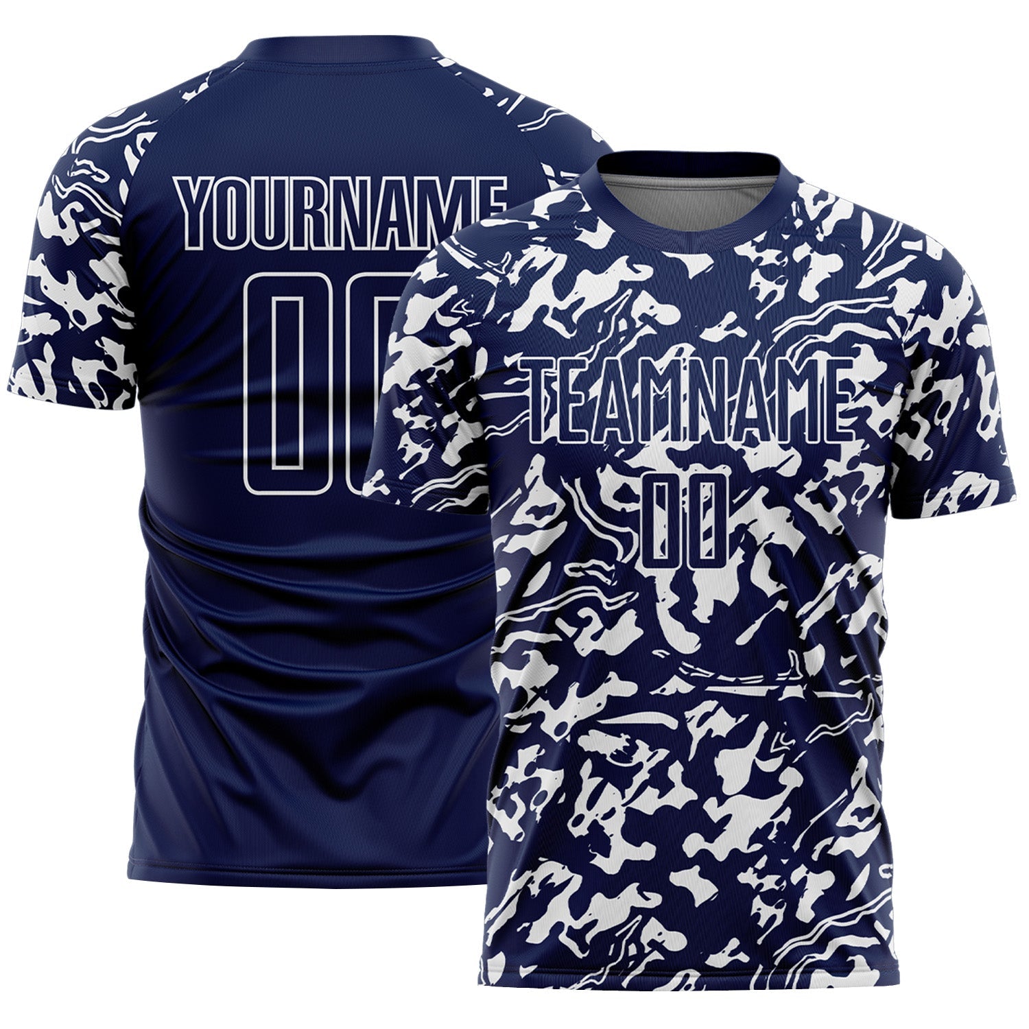 Custom Navy White Liquid Fluid Pattern Sports Sublimation Soccer Uniform Jersey