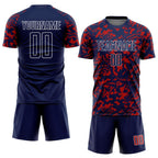 Custom Navy Red-White Liquid Fluid Pattern Sports Sublimation Soccer Uniform Jersey