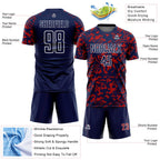 Custom Navy Red-White Liquid Fluid Pattern Sports Sublimation Soccer Uniform Jersey