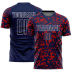Custom Navy Red-White Liquid Fluid Pattern Sports Sublimation Soccer Uniform Jersey